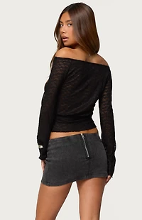 Edikted Alef Sheer Lace Off Shoulder Top