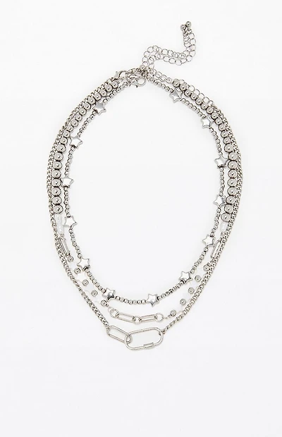 LA Hearts Silver Star Beaded Layered Necklace