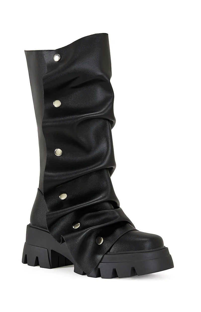AZALEA WANG Women's Black Sybel Faux Leather Chunky Combat Boots
