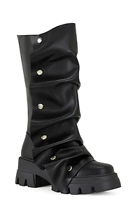AZALEA WANG Women's Black Sybel Faux Leather Chunky Combat Boots