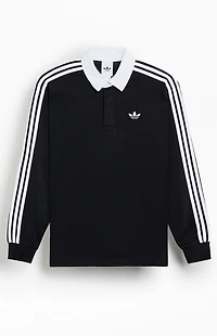 adidas Black 3-Stripes Long Sleeve Polo Rugby Shirt