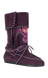 AZALEA WANG Women's Weret Plum Faux Suede Moccasin Booties