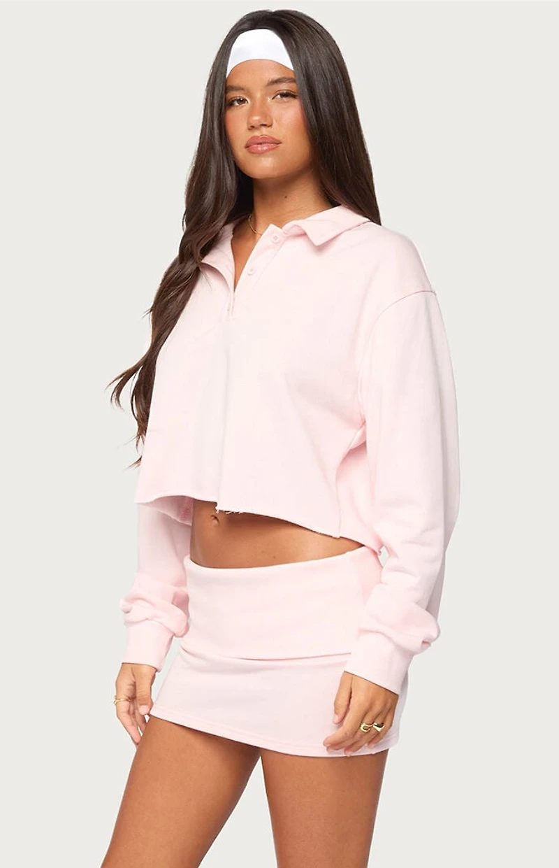 Edikted Cello Cropped Polo Sweatshirt