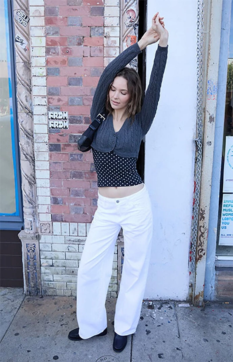 John Galt Gray Cable Knit Cropped Cardigan