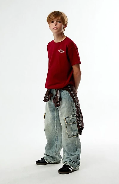 Pacsun Kids Baggy Jeans Frayed Cargo Acid Wash
