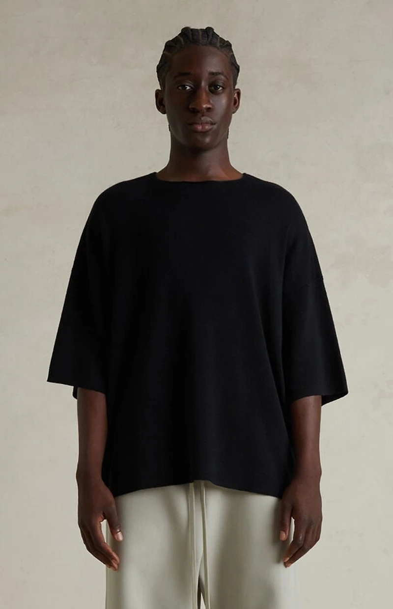 Fear of God ESSENTIALS Jet Black Merino Wool Short Sleeve Knit T-Shirt