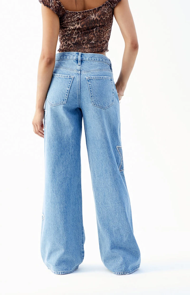 Pacsun Lena Medium Indigo Star Low Rise Super Baggy Jeans