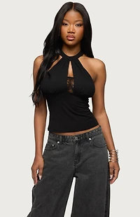Edikted Lielle Lacey Layered Halter Top