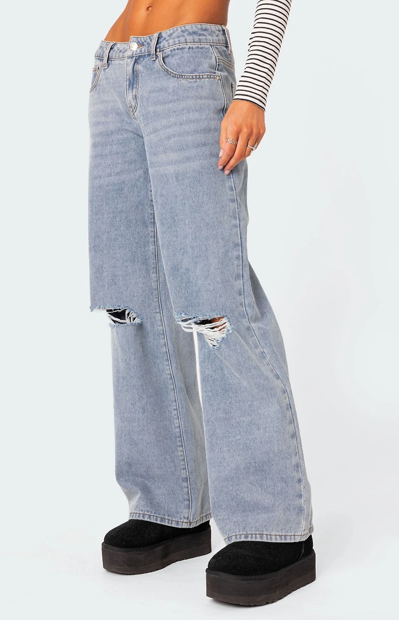 Edikted Debbie Distressed Low Rise Baggy Jeans