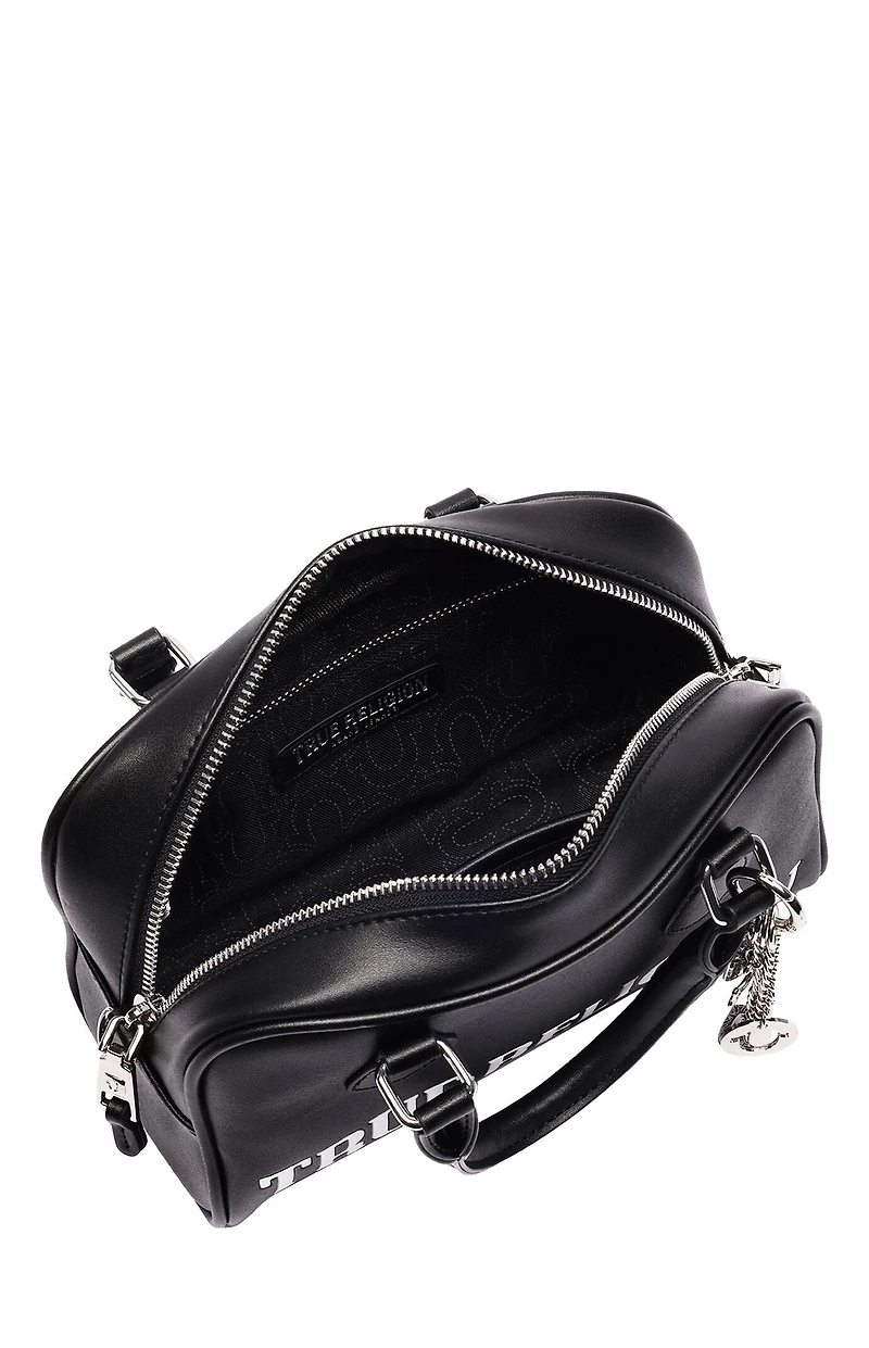 True Religion Black Bombe Logo Satchel