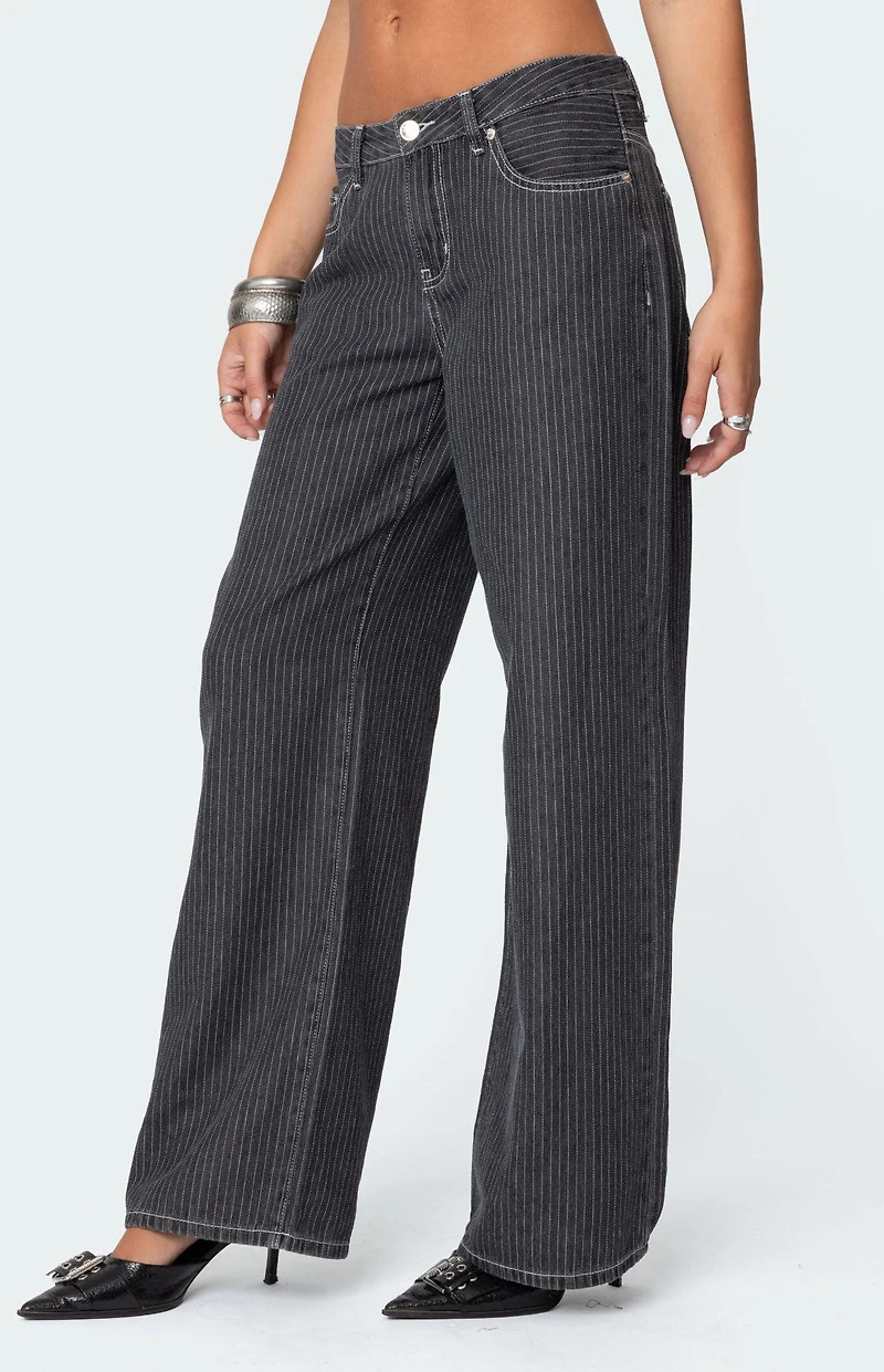 Edikted Pinstripe Low Rise Jeans