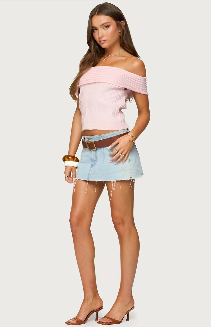 Edikted Blythe Ribbed Knit Fold Over Top