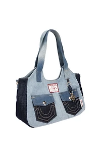 True Religion Color Block Denim Soft Satchel Bag