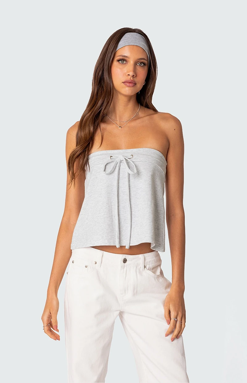 Edikted Caroline Tie Front Strapless Top