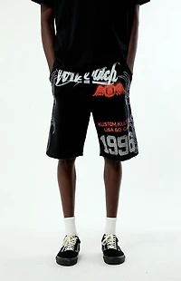 Von Dutch Rhinestone Baggy Fleece Sweat Shorts