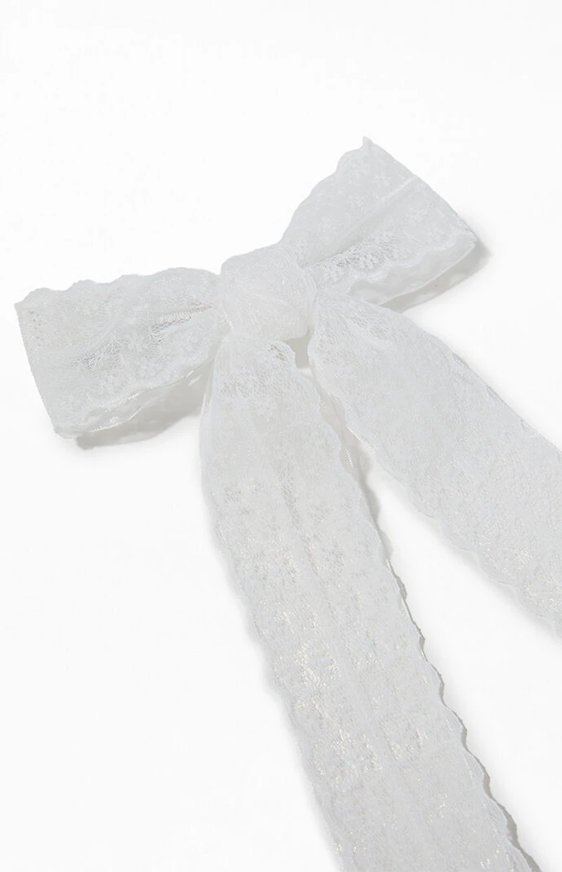 LA Hearts White Piper Lace Bow Hair Barrette