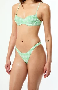 Pacsun Green & White Plaid Rae High Cut Bikini Bottom