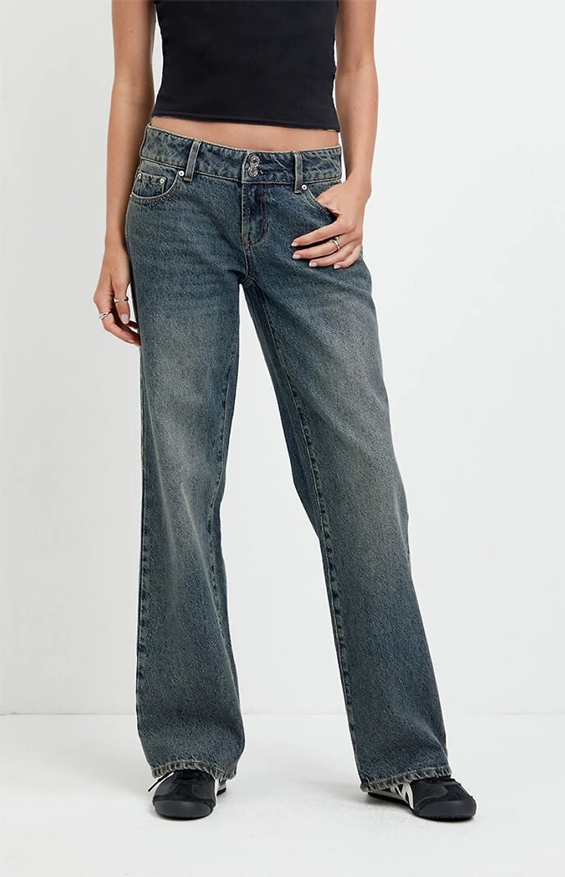 Pacsun Zoe Low Rise Girlfriend Jeans Dark Blue