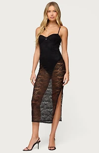 Edikted Sheer Lace Built Bodysuit Mini Dress