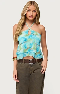 Edikted Dragon Lily Layered Mesh Halter Top
