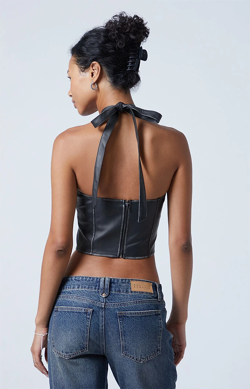 Third Charm Leah Faux Leather Halter Top
