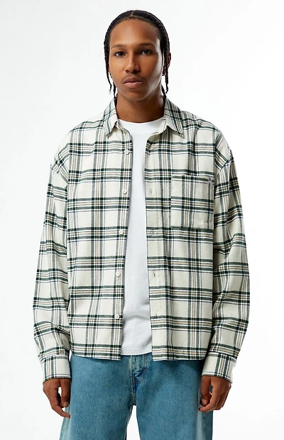 Pacsun White Plaid Long Sleeve Flannel Shirt