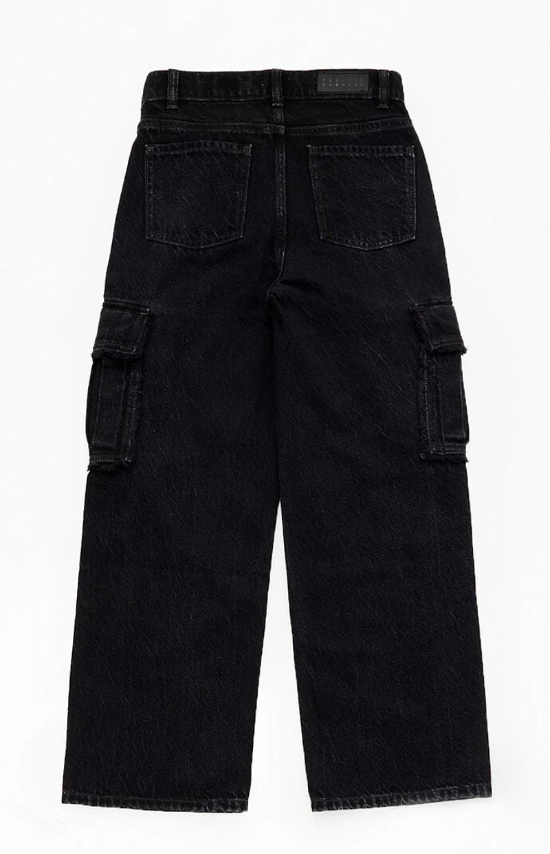 Pacsun Kids Baggy Jeans Frayed Cargo Black Wash