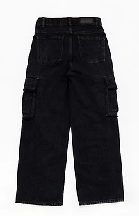 Pacsun Kids Baggy Jeans Frayed Cargo Black Wash