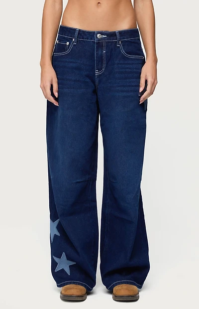 Edikted Trish Satin Effect Stars Low Rise Jeans