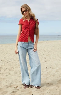 John Galt Red Rue Collared Top