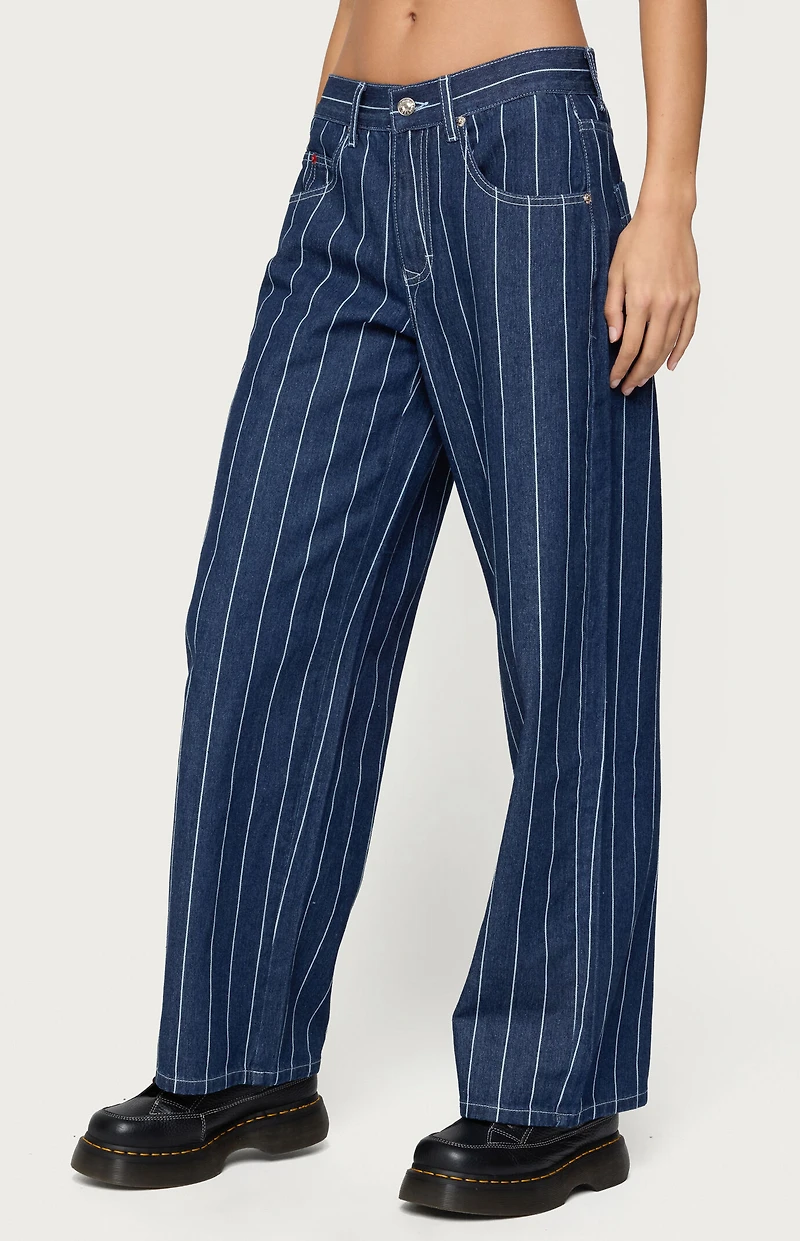 Edikted Kyler Pinstripe Low Rise Jeans