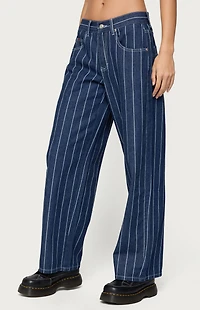 Edikted Kyler Pinstripe Low Rise Jeans
