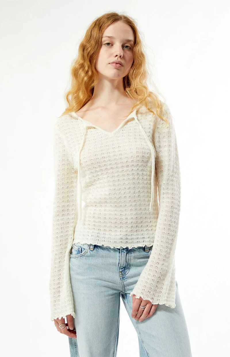 Your Favorite Diana Open Knit Tie Front Sweater