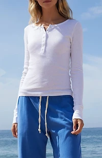 John Galt White Athern Ribbed Long Sleeve Top