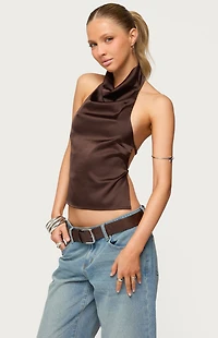 Edikted Satin Effect Backless Cowl Neck Top