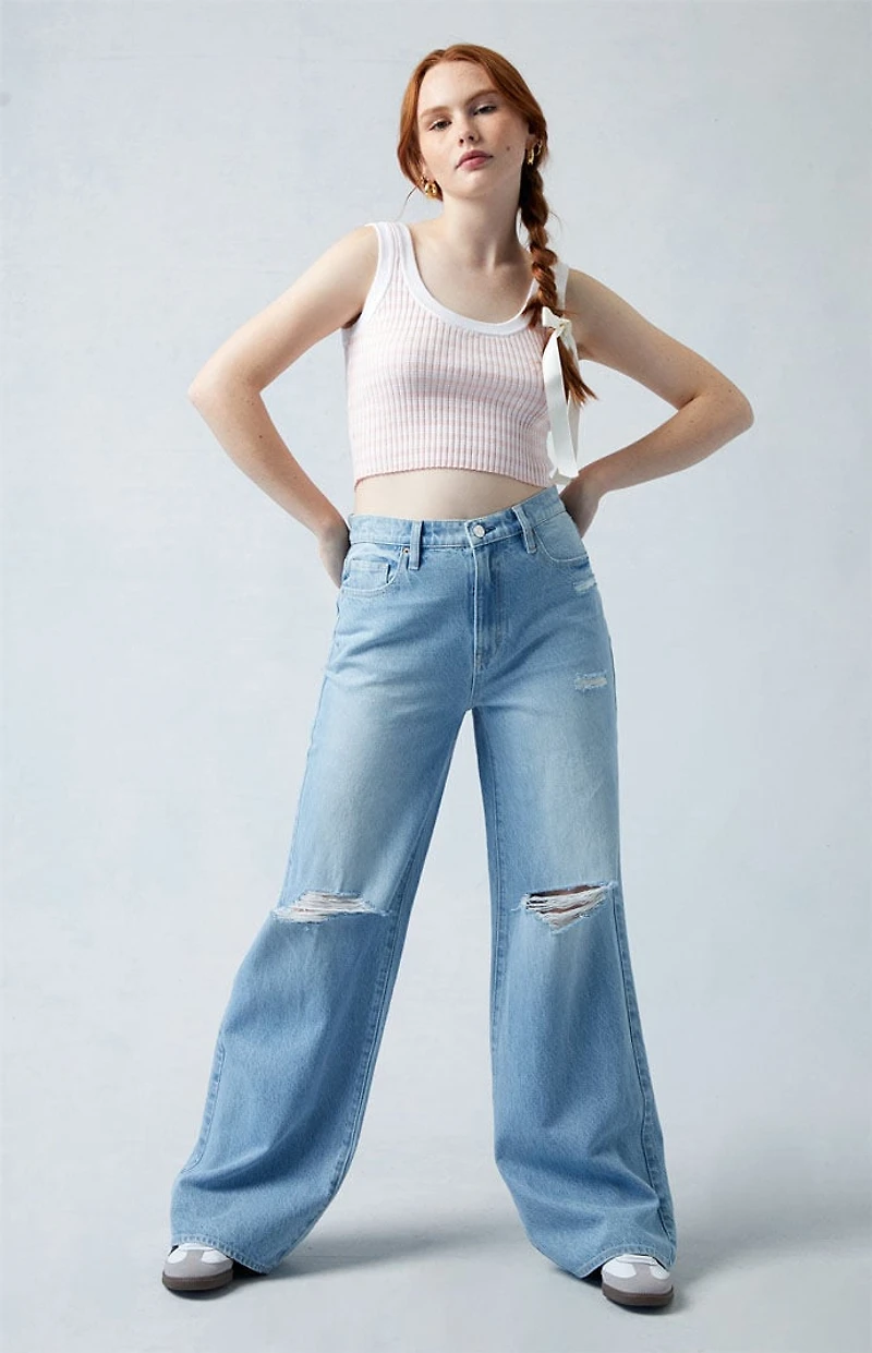 Pacsun Mid Rise Baggy Jeans Ripped Light Indigo