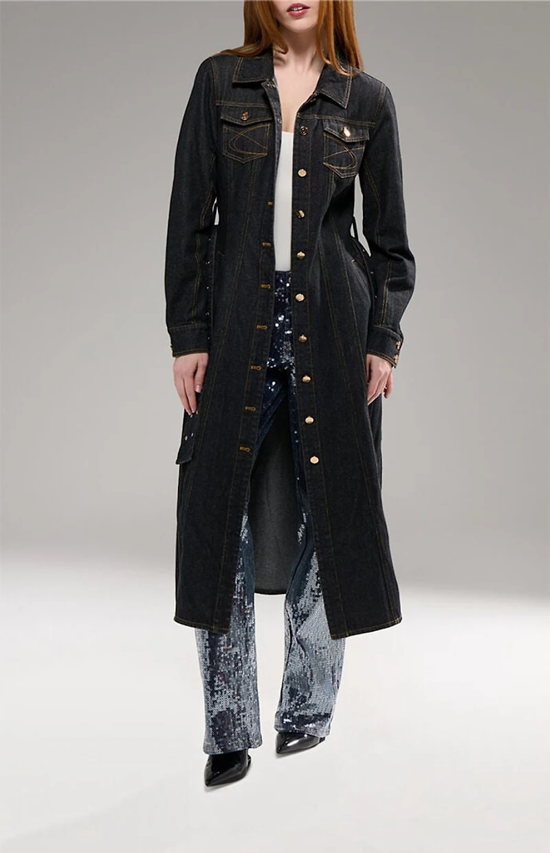 AZALEA WANG Evessa Dark Denim Trench Coat