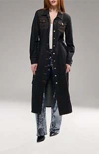 AZALEA WANG Evessa Dark Denim Trench Coat