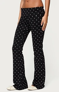 Edikted Daliya Polka Dot Fold Over Flared Leggings