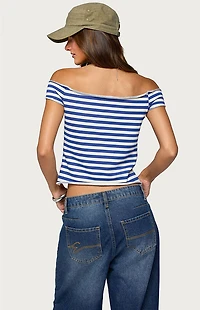 Edikted French Terry Striped Off Shoulder Top