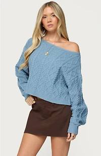 Edikted Oversized Off Shoulder Cable Knit Sweater
