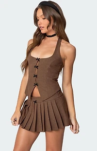 Edikted Palmer Plaid Bow Halter Top