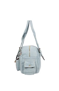True Religion Blue Denim Multi Patch Satchel Bag