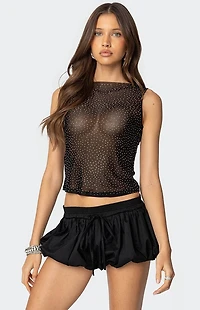 Edikted Rhinestone Sheer Mesh Top