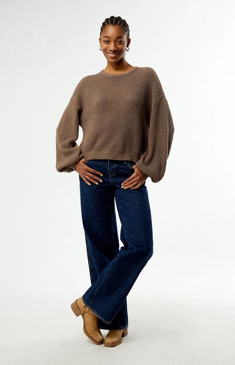 Rhythm Taupe Classic Knit Crew Neck Sweater