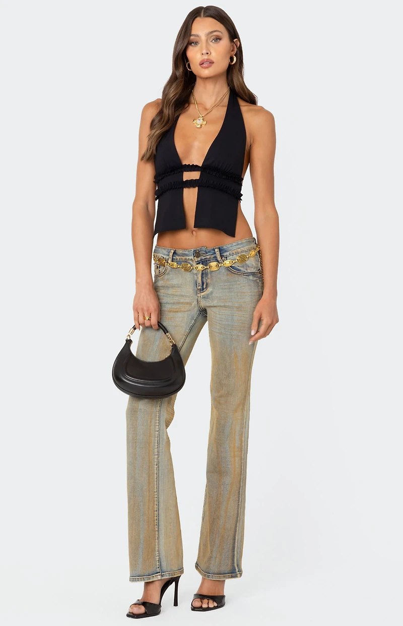 Edikted Luma Split Front Backless Halter Top