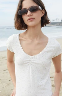 John Galt White Floral Gina Cinched Top