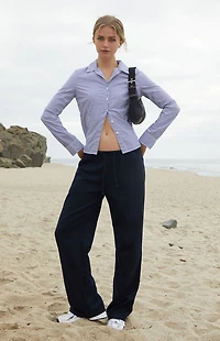 John Galt Blue Striped Button Down Long Sleeve Shirt