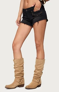 Edikted Studded Low Rise Denim Micro Shorts