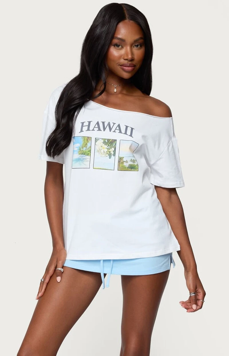 Edikted Hawaiian Babe off Shoulder T-Shirt